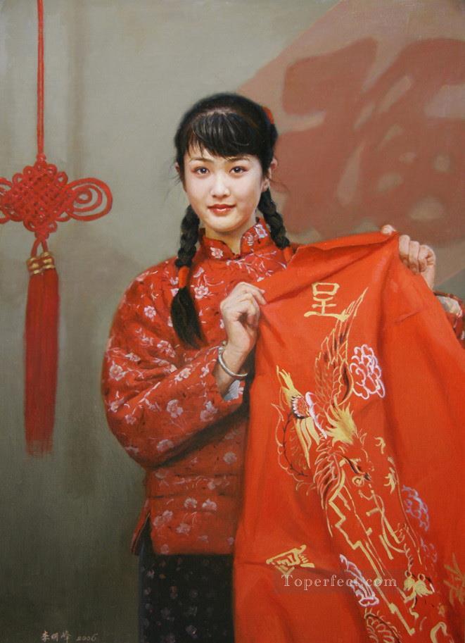First month of Lunar Year Chinese Girls Oil Paintings